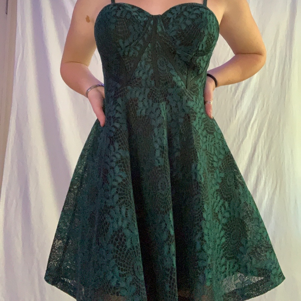 Fashion Nova fit and flare green dress